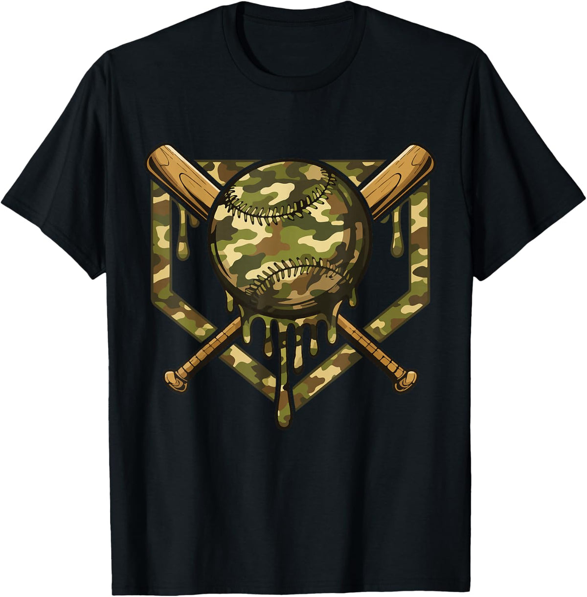 Baseball Drip Camouflage Ice Cream Dripping Camo Girls Boys T-Shirt