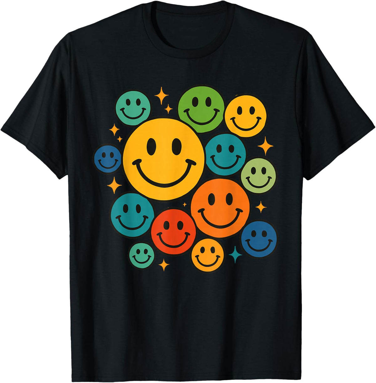 70s Shirt for Men Women, Colorful Retro Happy Face T-Shirt