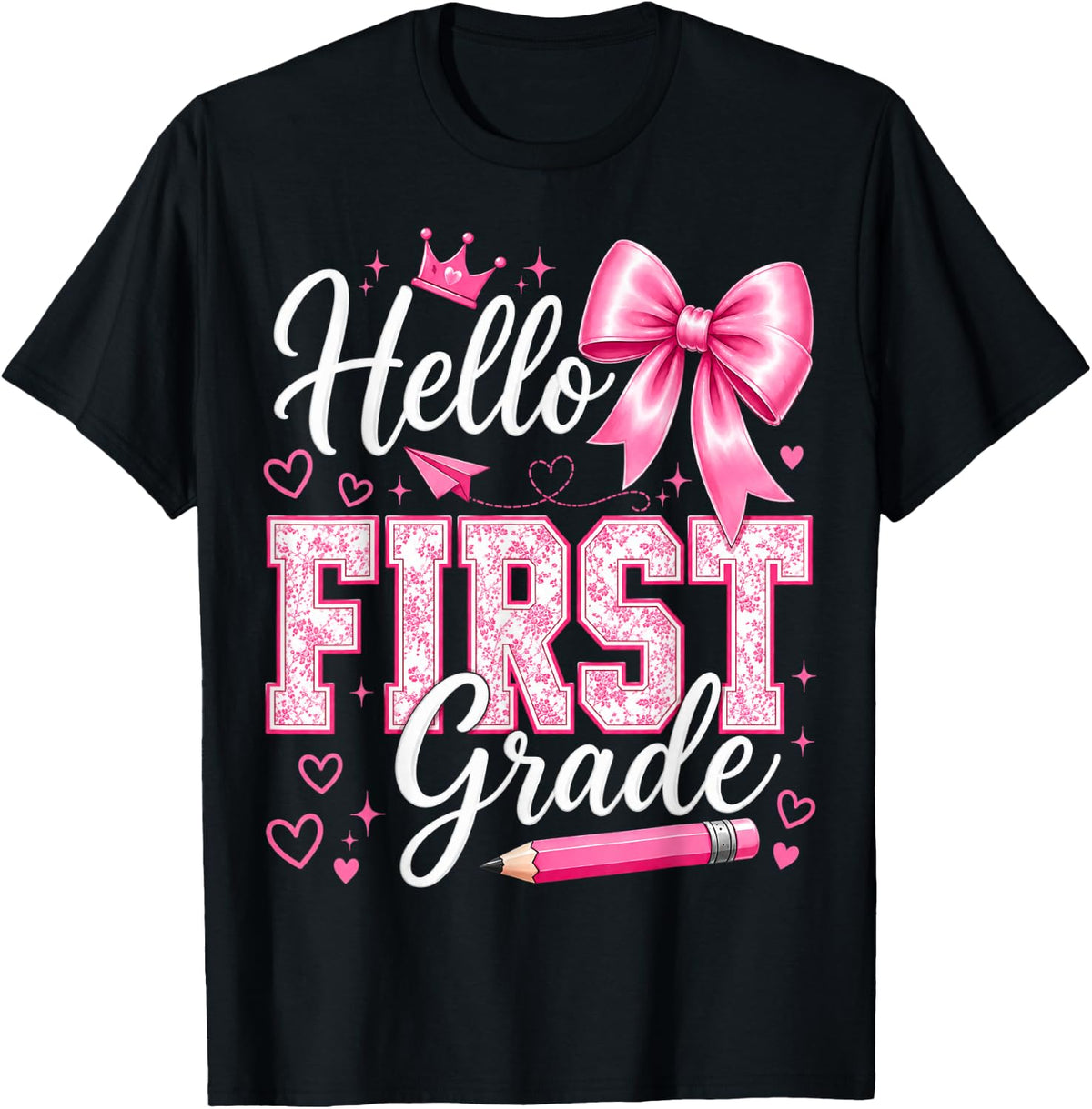 Hello 1st Grade Girls Teacher Coquette Bow Back to School T-Shirt
