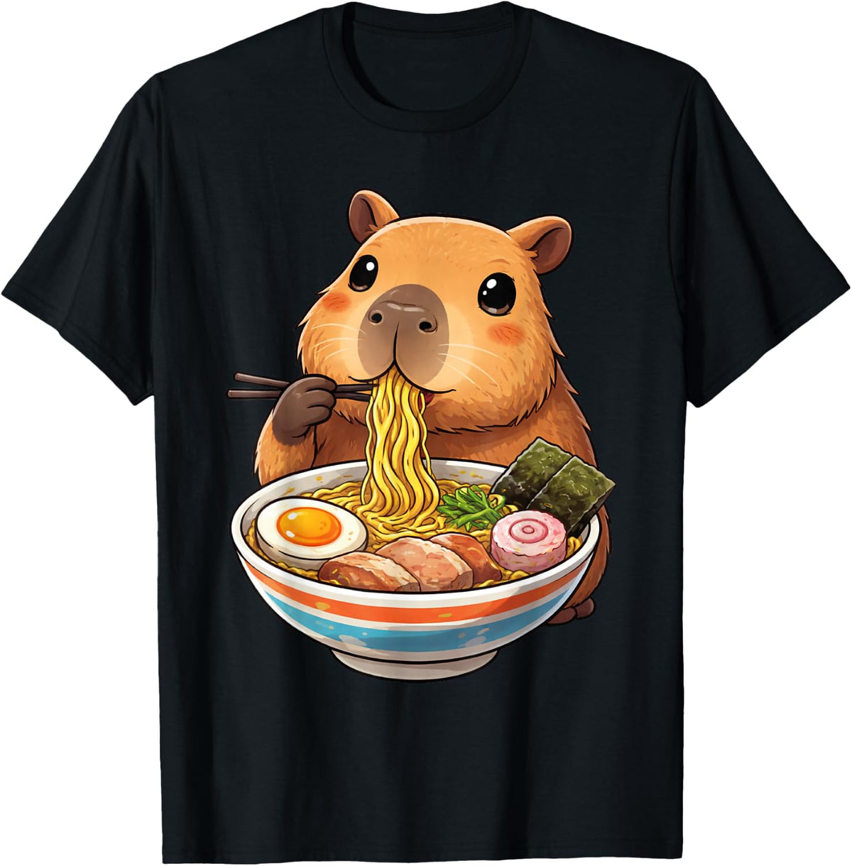 Capybara Eating Ramen Noodles Japanese Kawaii Graphic T-Shirt