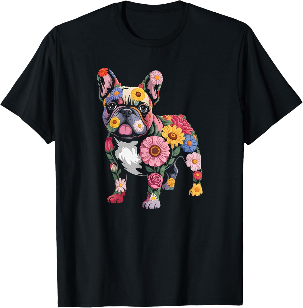 Funny Frenchie Lover Clothing Floral French Bulldog Graphic T-Shirt