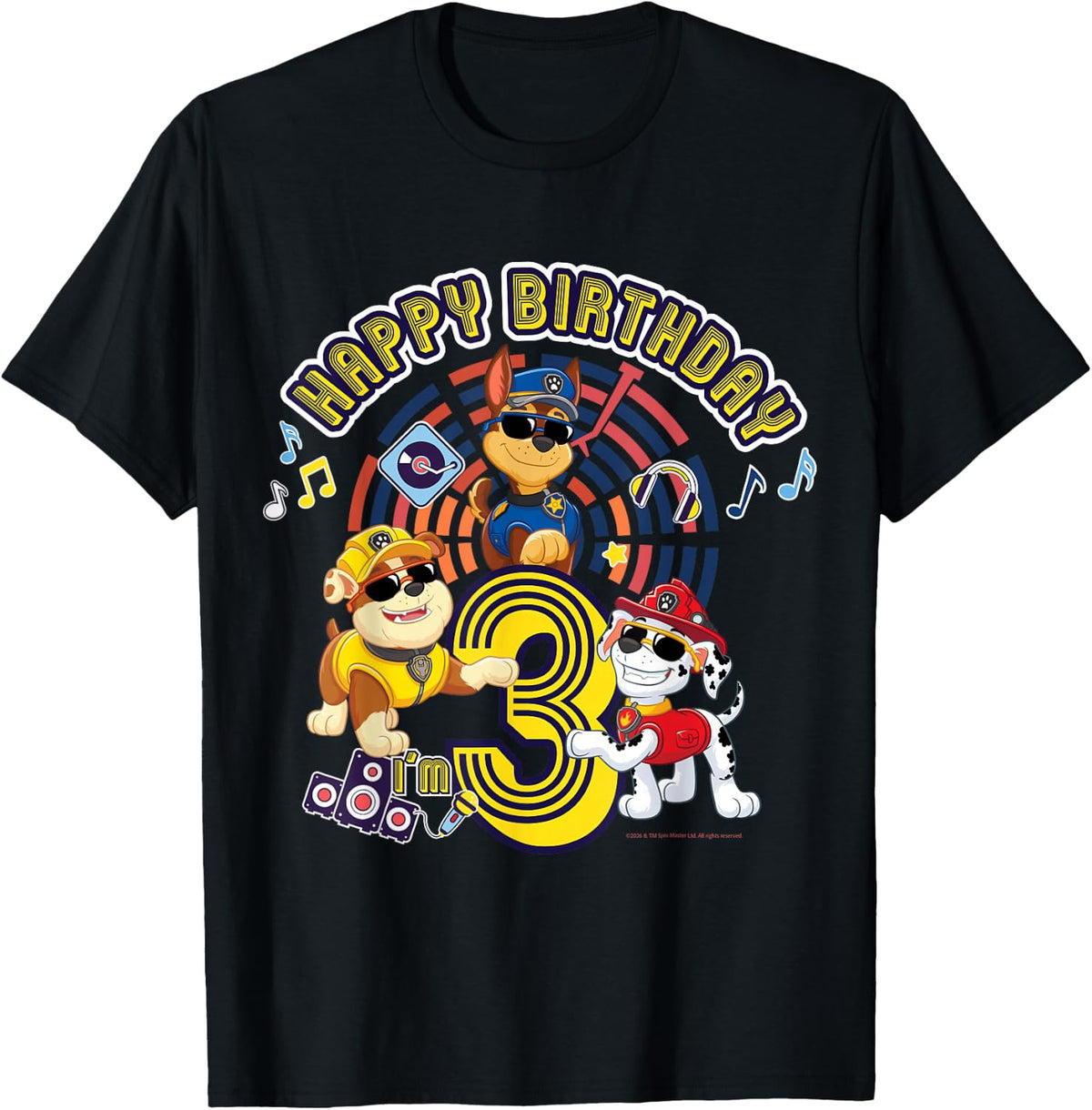 Official Paw Patrol Happy Day Birthday Age 3 T-Shirt