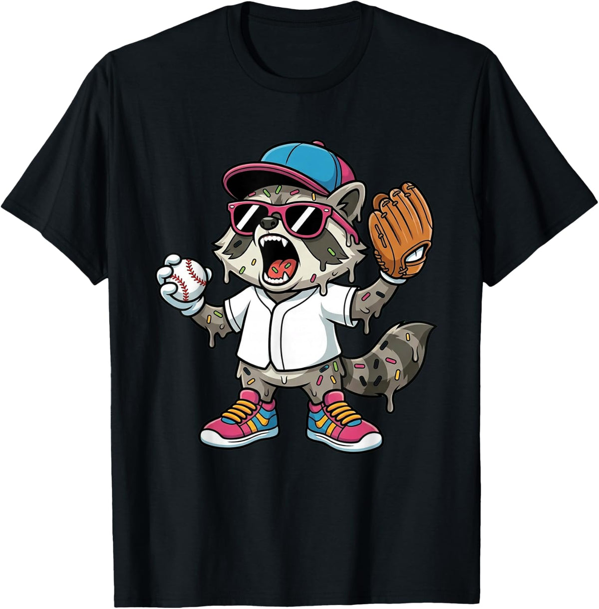 Funny Trash Panda T-Shirt Raccoon Baseball Drip Mascot Kids T-Shirt