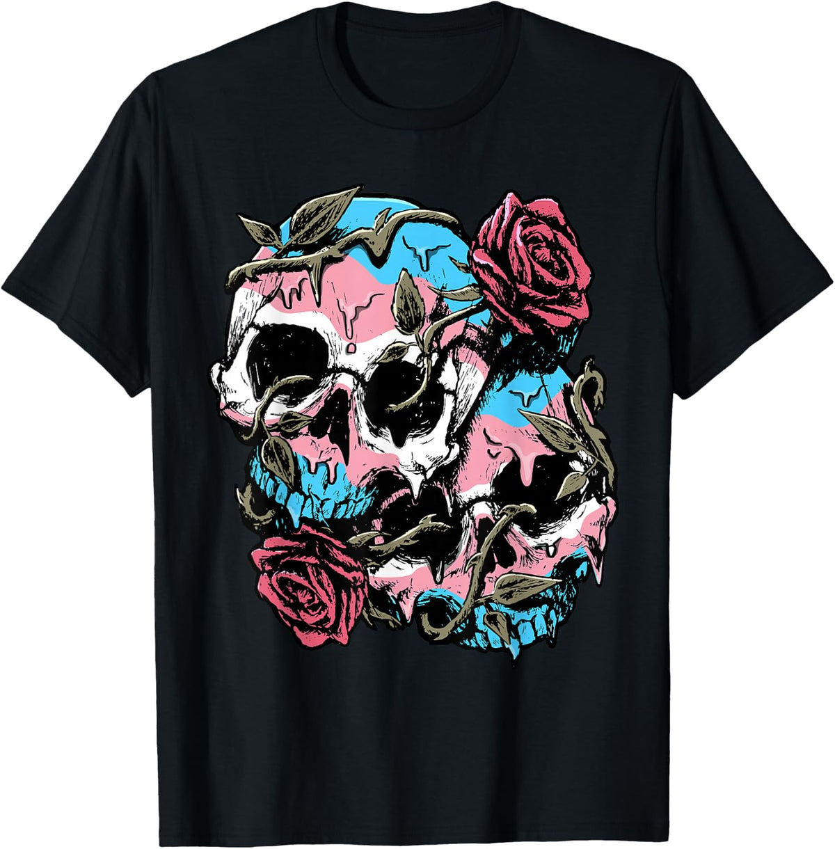 Transgender Pride Trans Flag Skull Roses Subtle LGBTQ T-Shirt