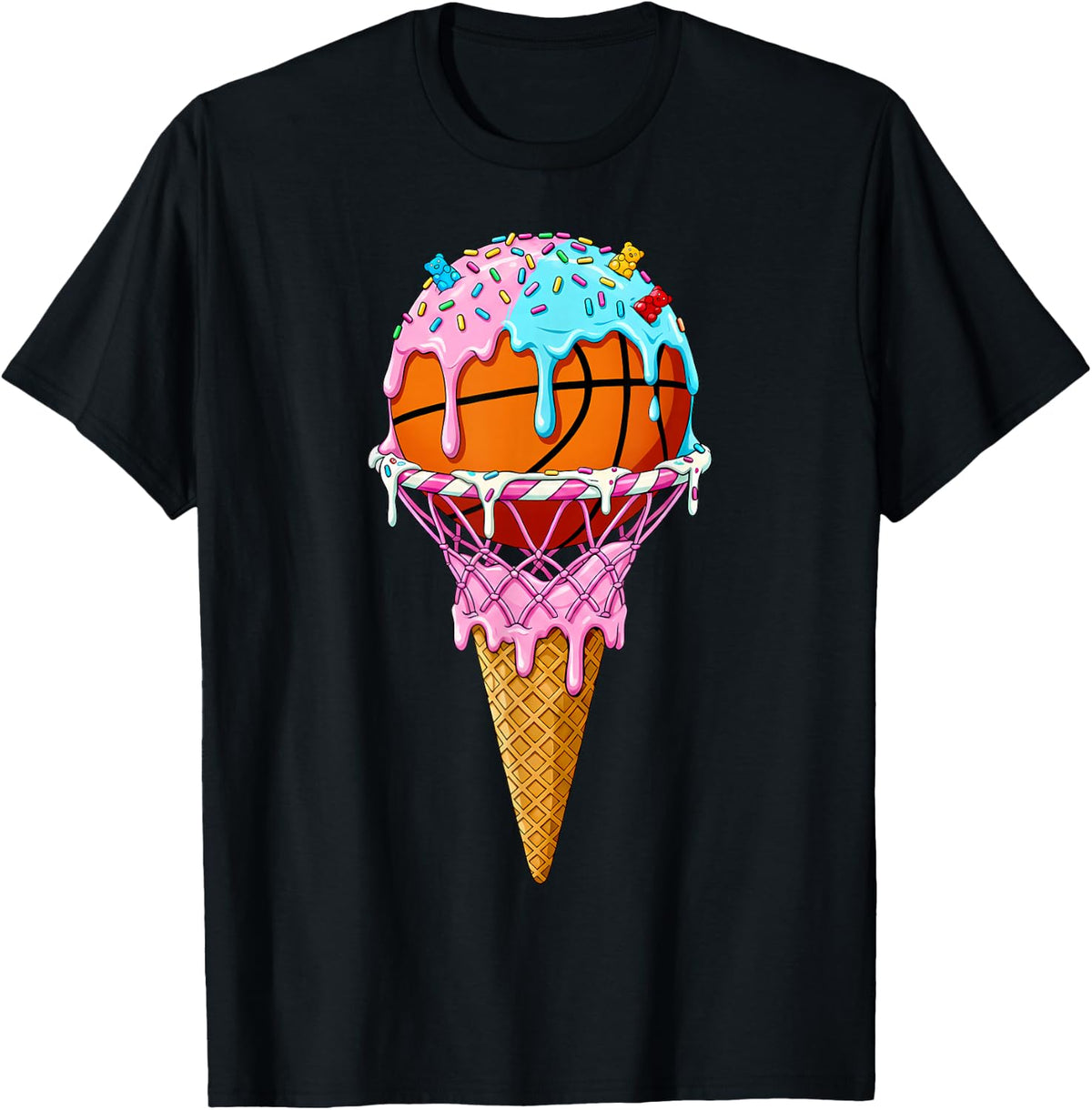 Basketball Hoop Ice Cream Drip Sport Player Boys Girls Youth T-Shirt