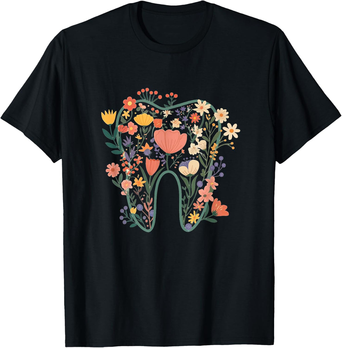 Floral Tooth Boho Flower Dental Student Dental Assistant T-Shirt