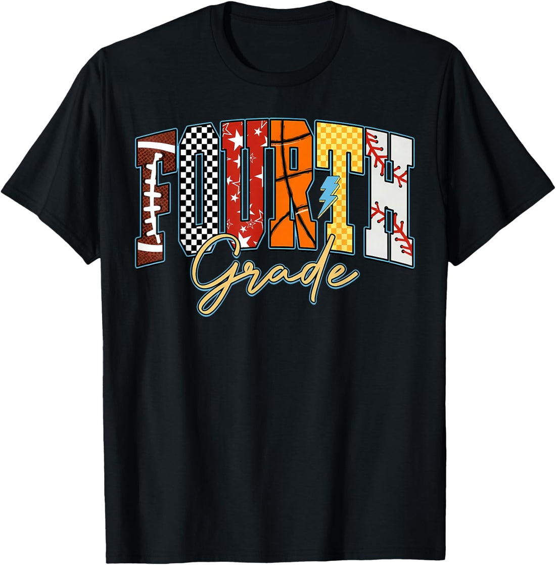 Back to School Football Baseball Basketball Fourth Grade T-Shirt