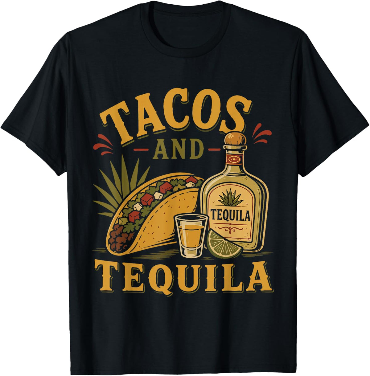 Tacos and Tequila Vintage Mexican Food Design T-Shirt