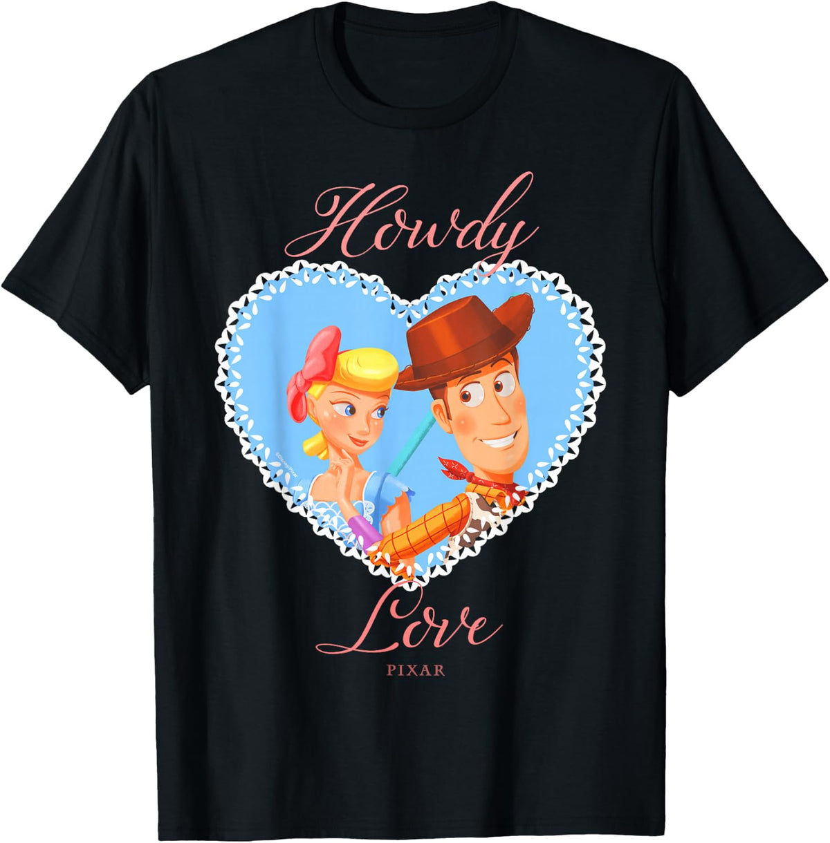 Disney Pixar Toy Story Woody & Bo Peep Howdy Love Heart T-Shirt