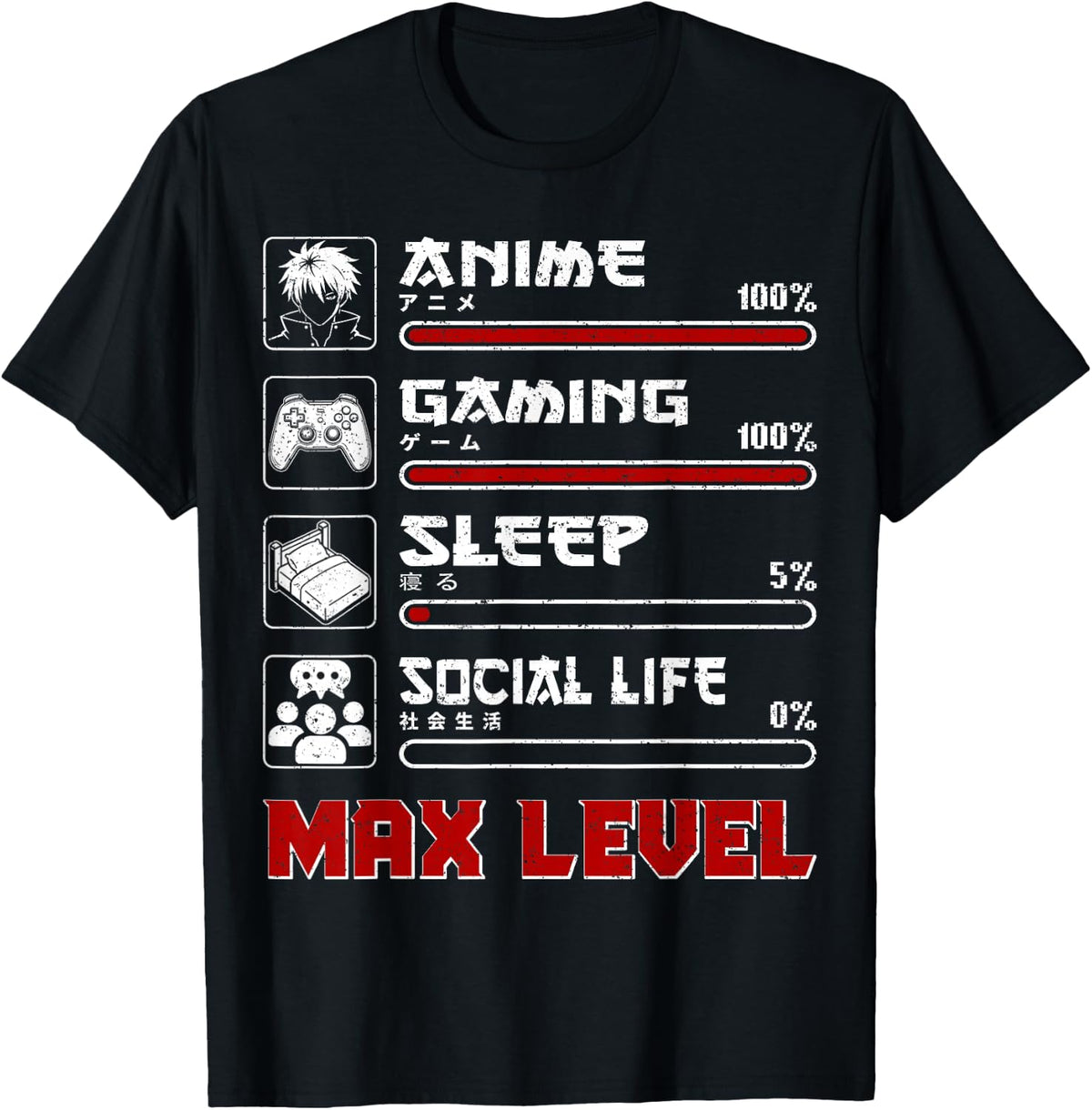 Anime Gaming Max Level Manga Funny Men Teen Boys Gifts Gamer T-Shirt