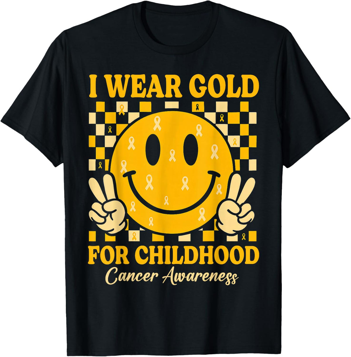 Retro I Wear Gold for Childhood Cancer Awareness Gold Ribbon T-Shirt