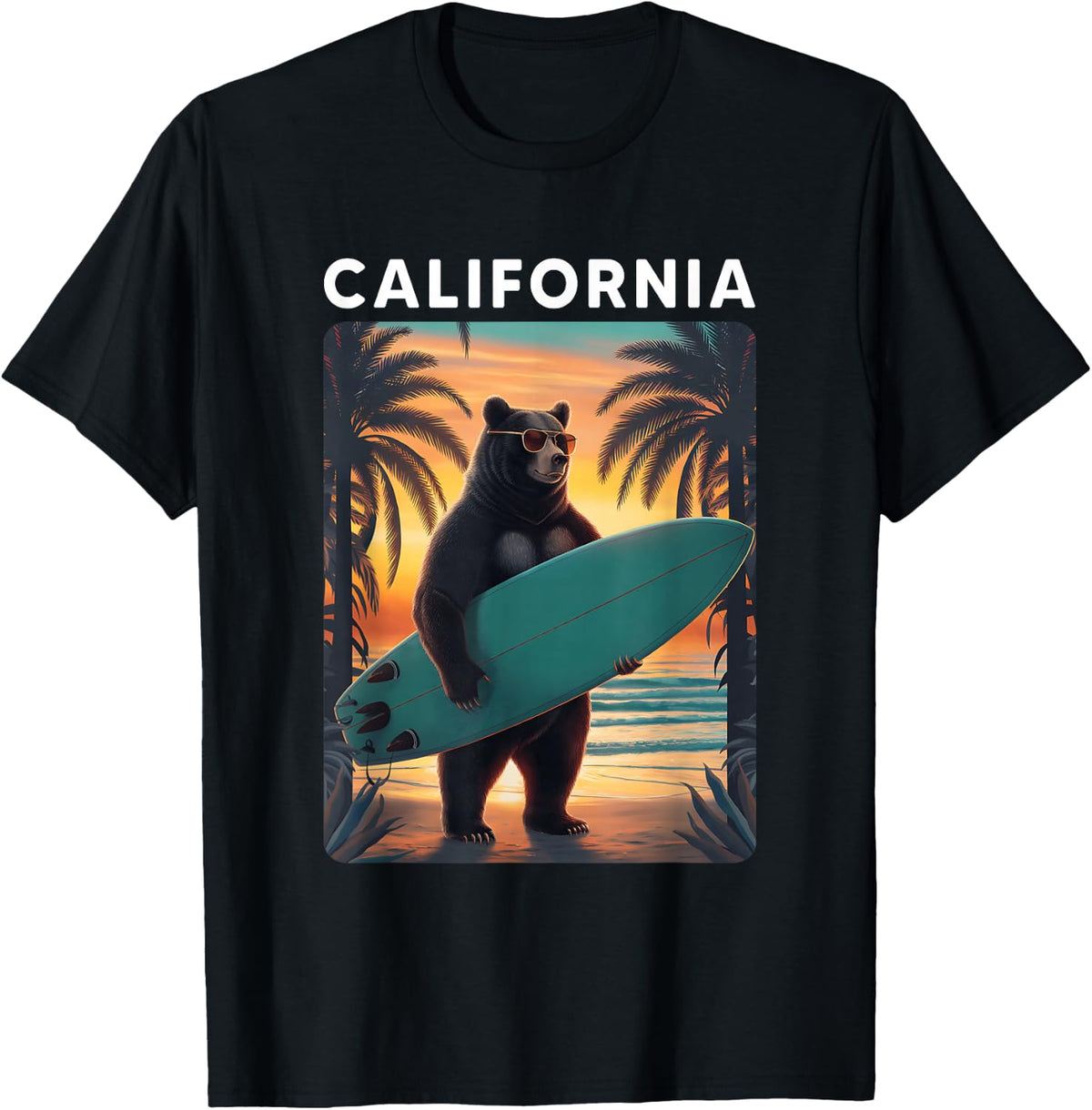 California Cool Republic Bear Surfing Beach California Retro T-Shirt
