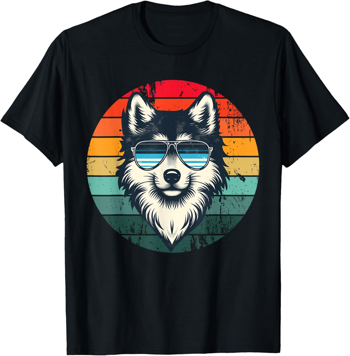 Cool Retro Wolf in Sunglasses 70s 80s 90s Novelty Funny Wolf T-Shirt