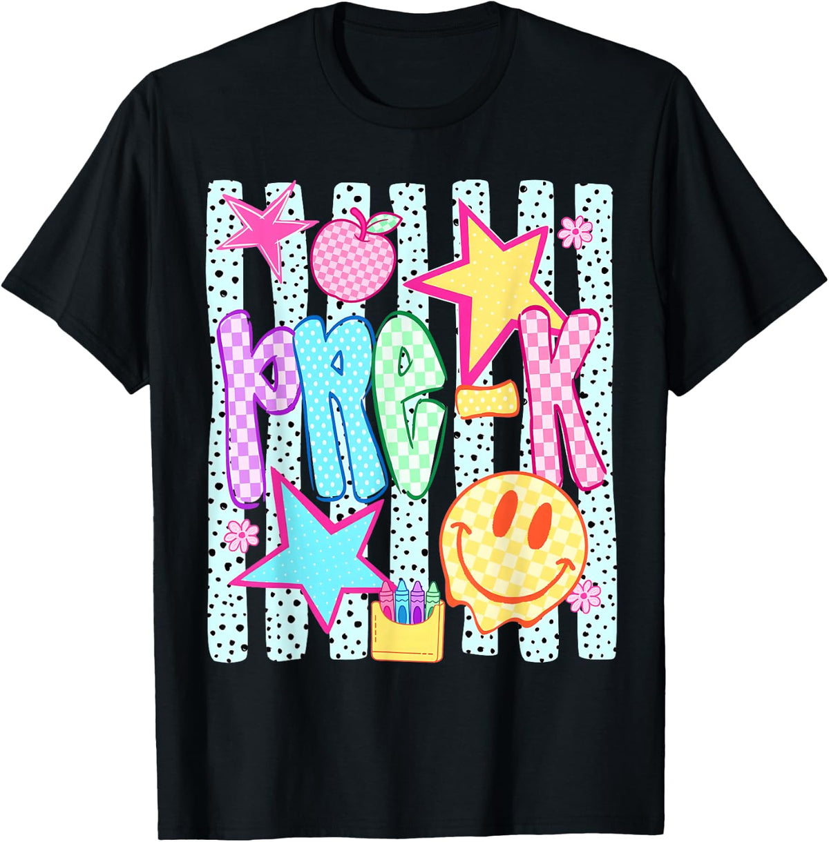 Back to School Colorful Pre K Checkered Girl Teacher T-Shirt