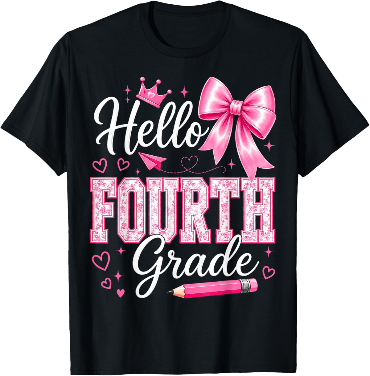Hello 4th Grade Girls Teacher Coquette Bow Back to School T-Shirt