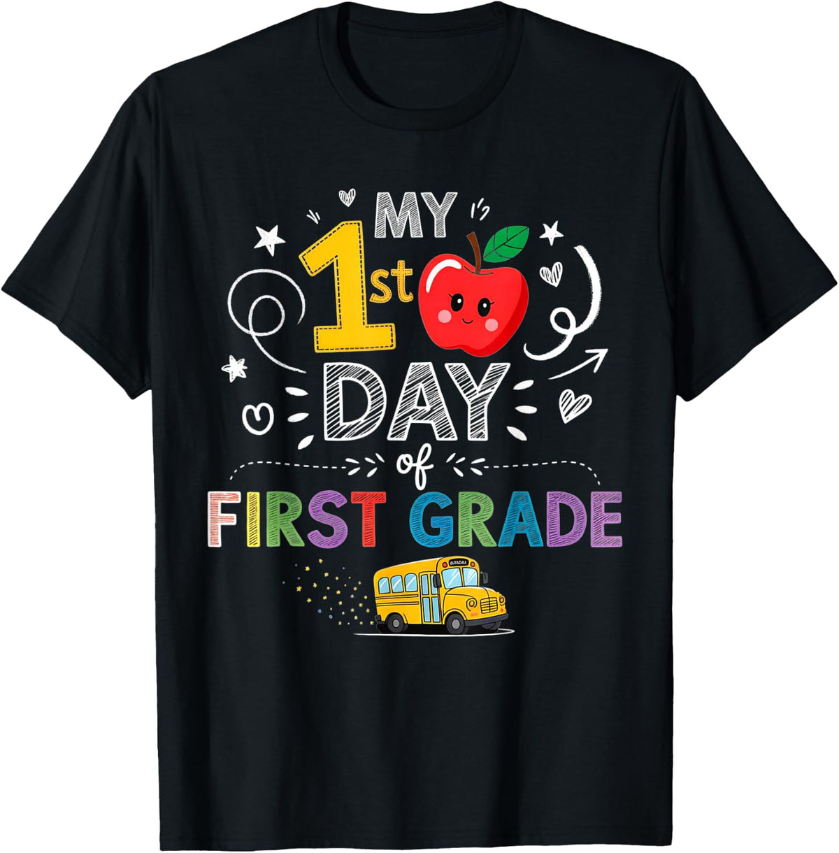 My First Day of 1st Grade School Bus Apple Kids Girls Boys T-Shirt