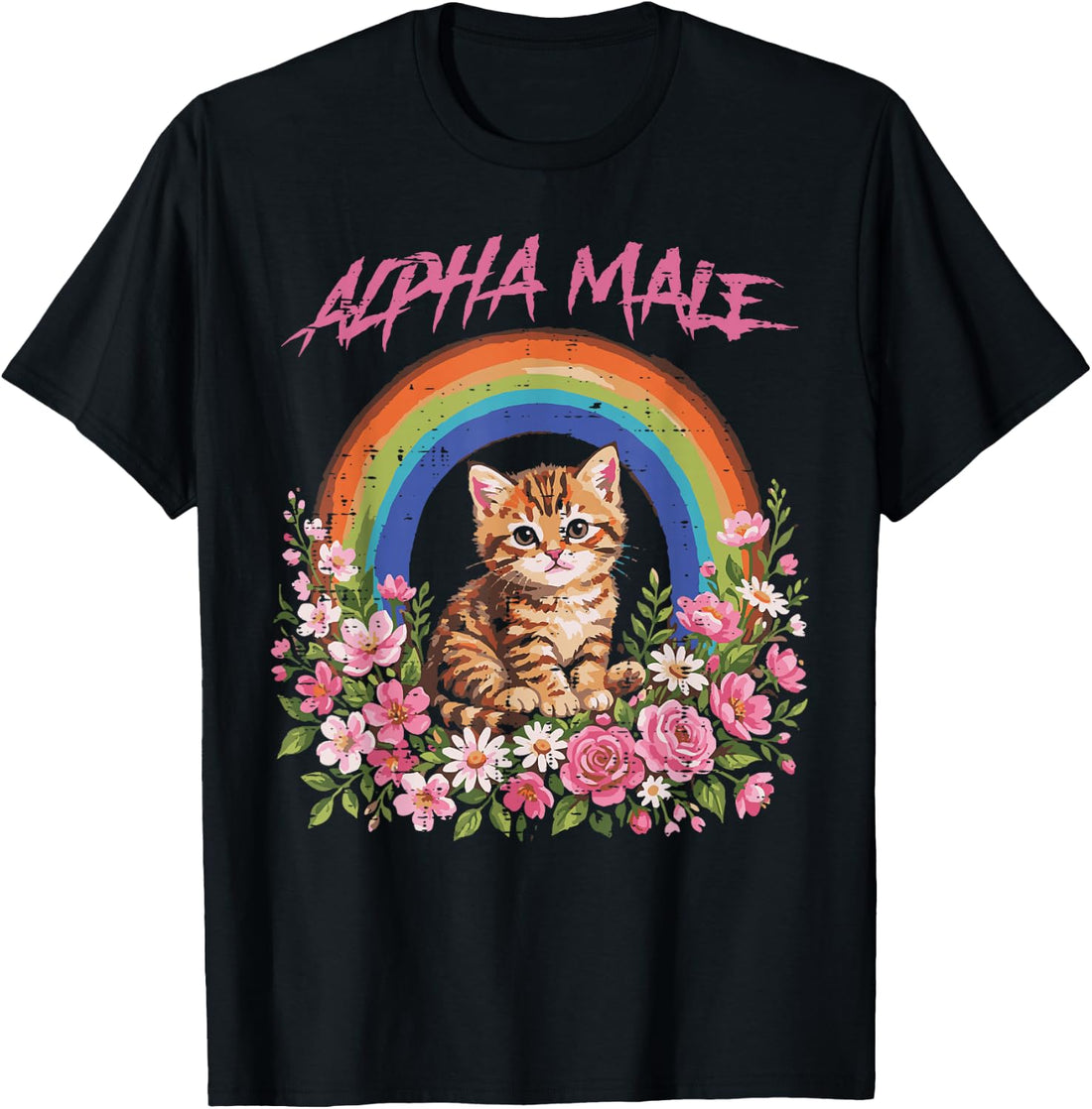 Alpha Male Kitten Rainbow Flowers Funny Cat Meme Men Boys T-Shirt