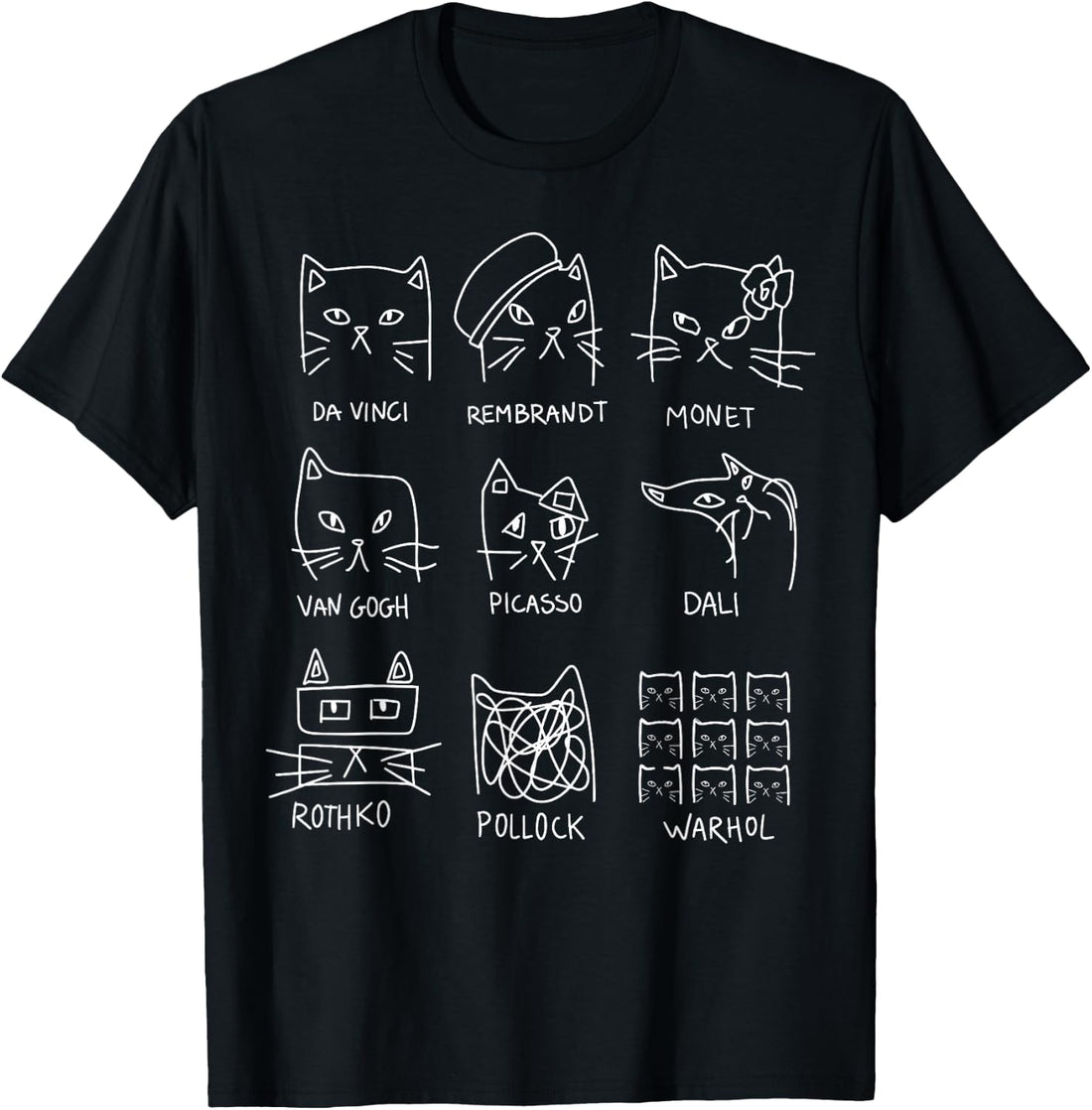 Artistic Cats Funny Cat Minimalist Illustration Art Teacher T-Shirt