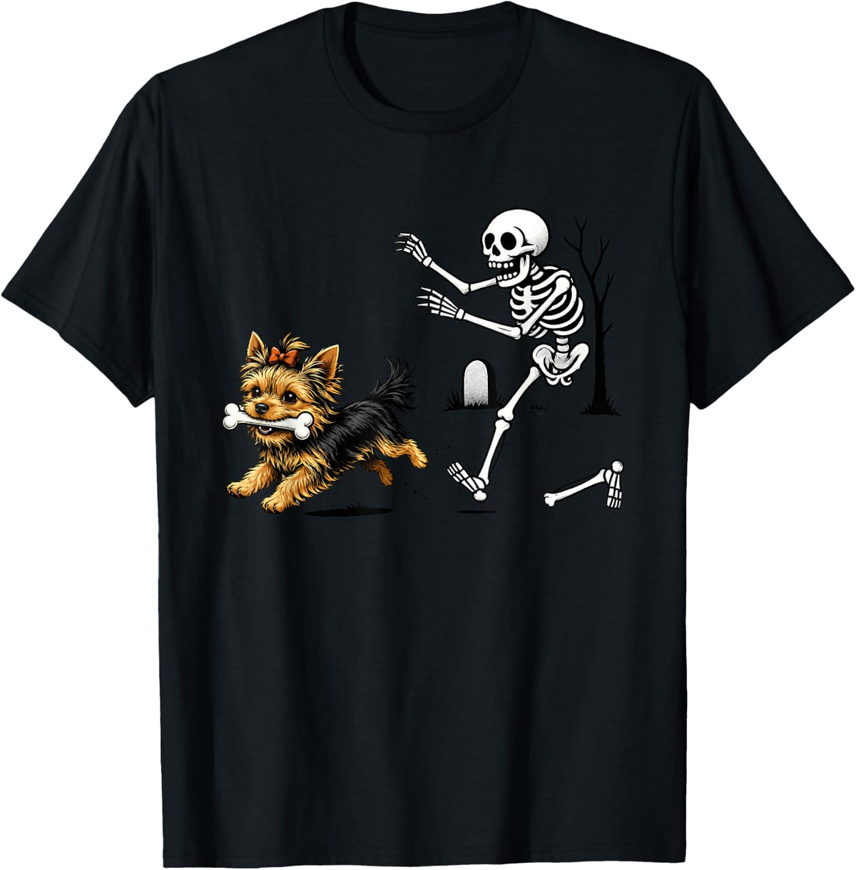 Funny Yorkie Skeleton and Halloween T-Shirt