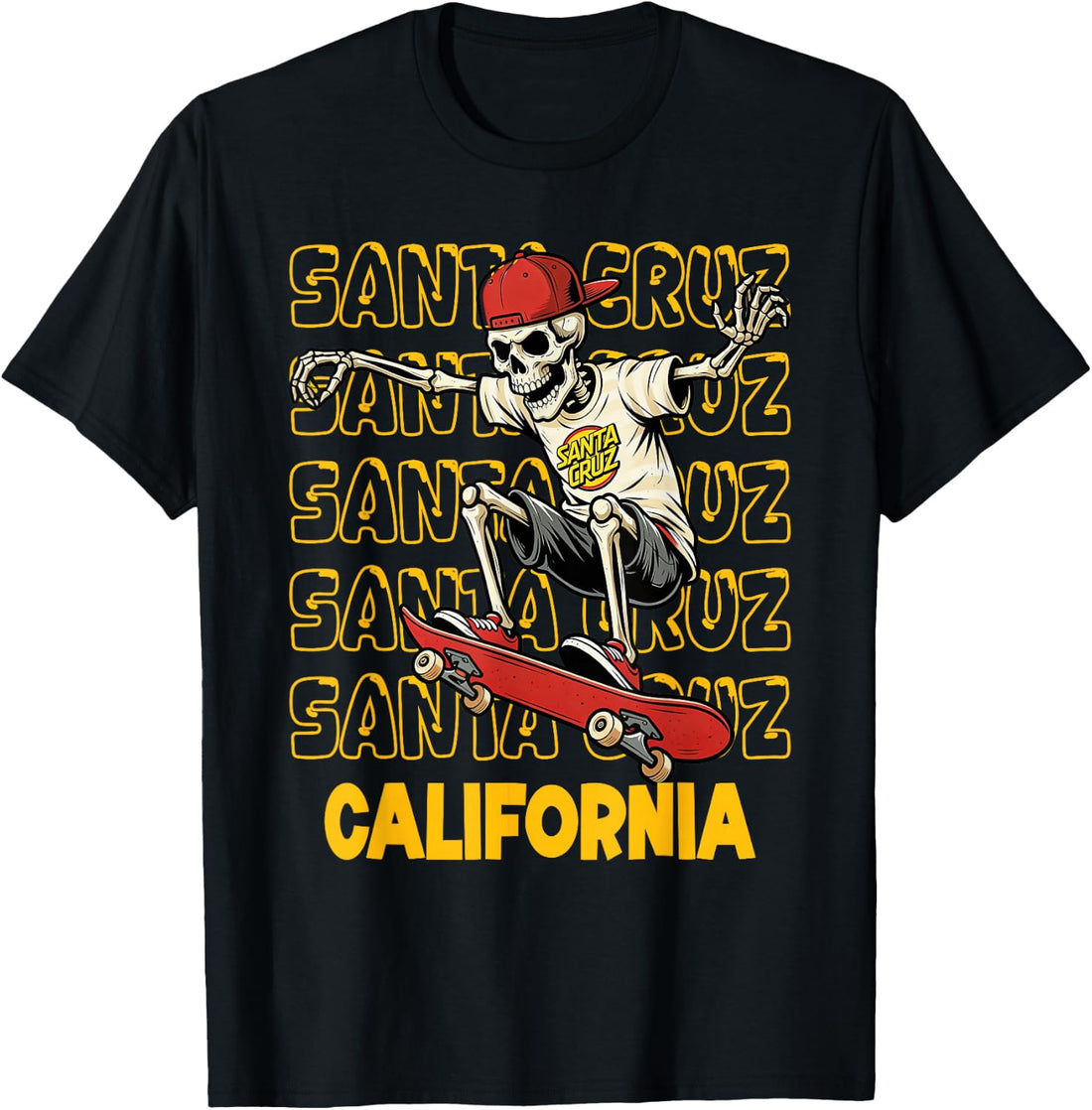 Vintage Skeleton Skateboard Santa Cruz California Streetwear T-Shirt