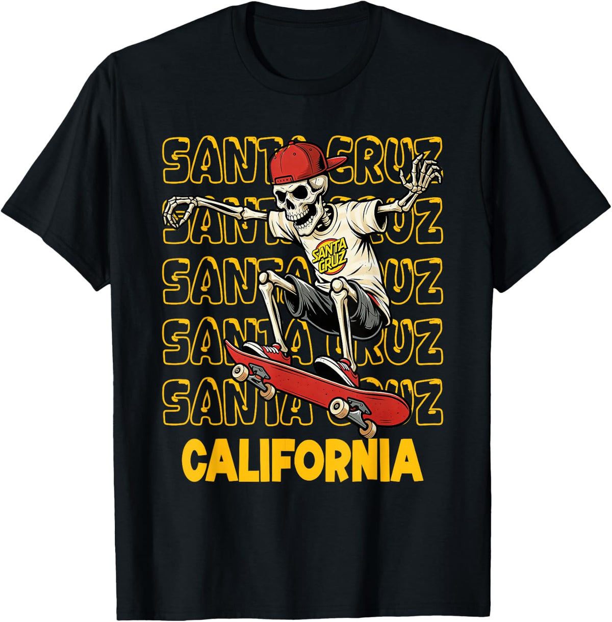 Vintage Skeleton Skateboard Santa Cruz California Streetwear T-Shirt