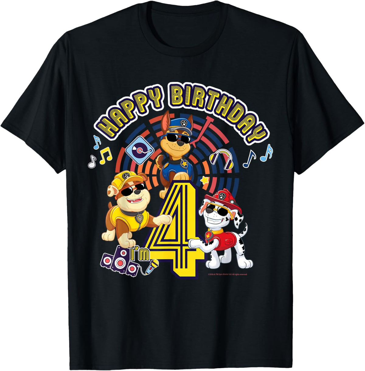 Official Paw Patrol Happy Day Birthday Age 4 T-Shirt