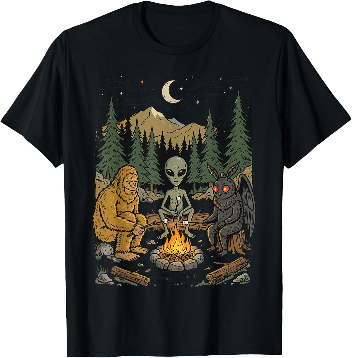 Bigfoot Alien Mothman Camping Nature T-Shirt