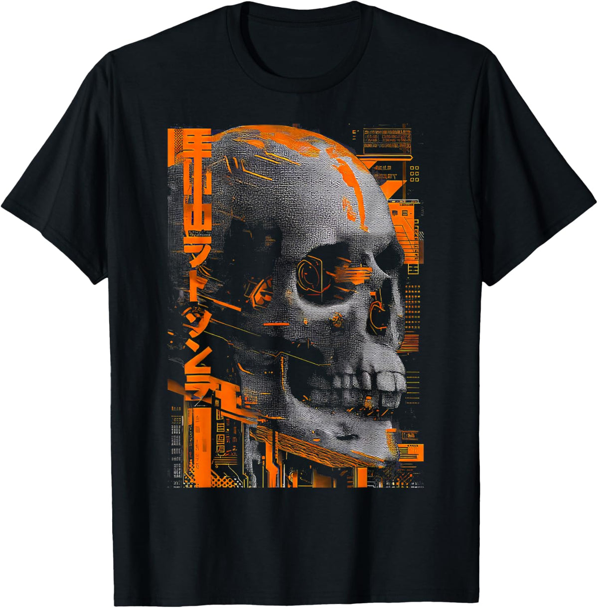Graphic Tee for Men - Cyberpunk Skull Orange S - 6XL Cool T-Shirt