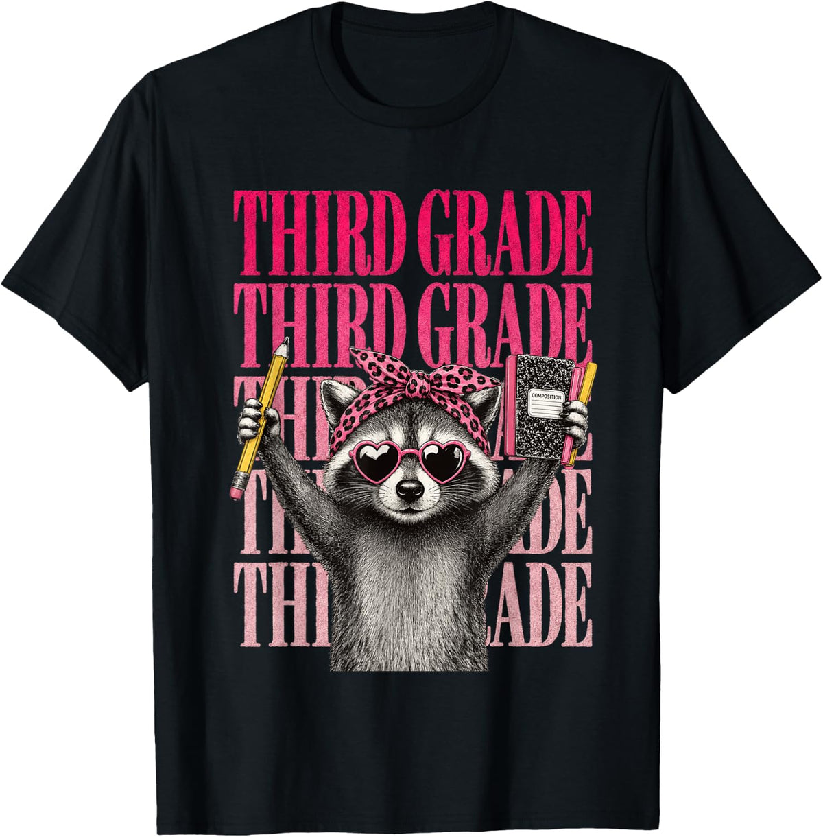 Third Grade Raccoon Girl Back to School First Day of School T-Shirt