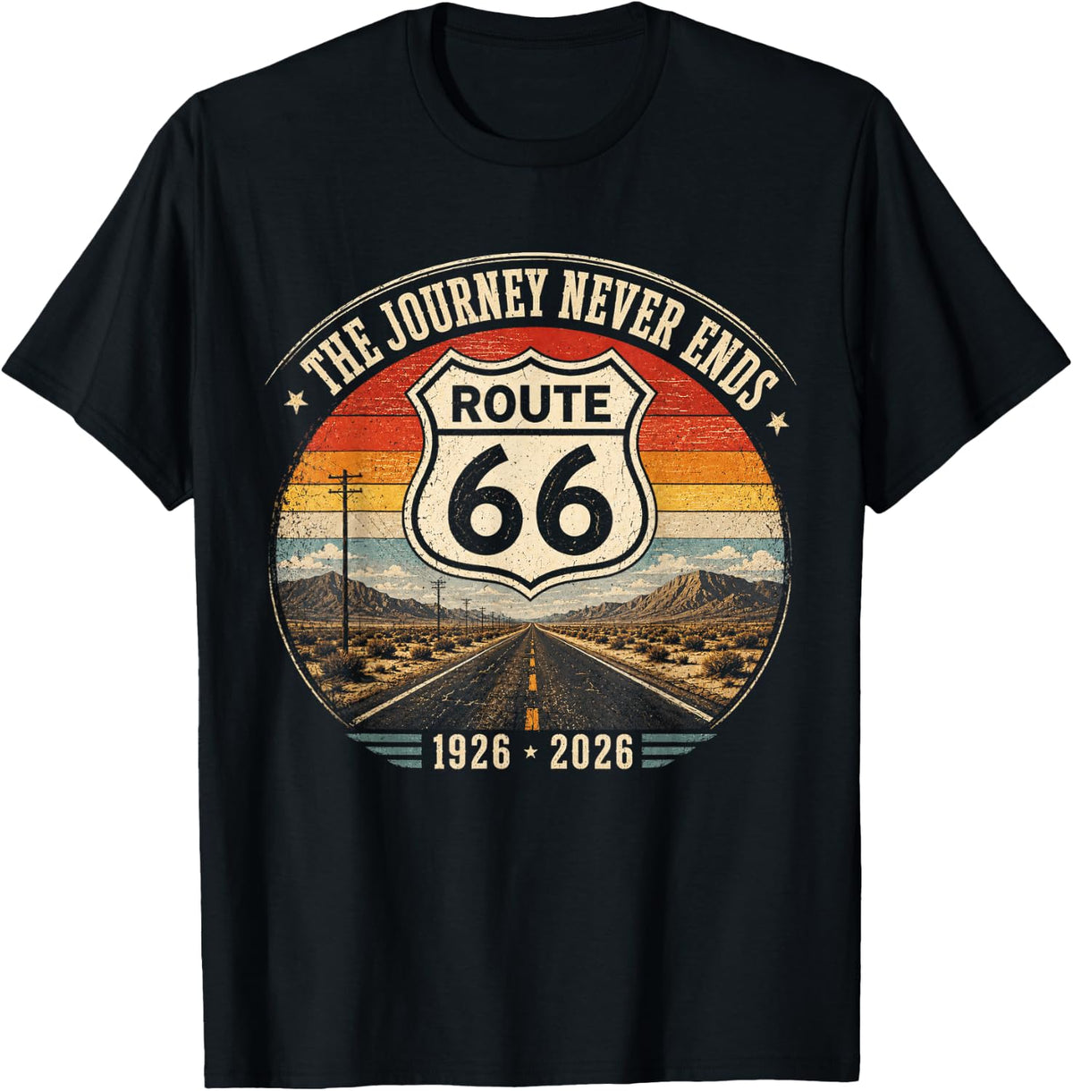 Route 66 Vintage The Journey Neven Ends 1926 2026 T-Shirt