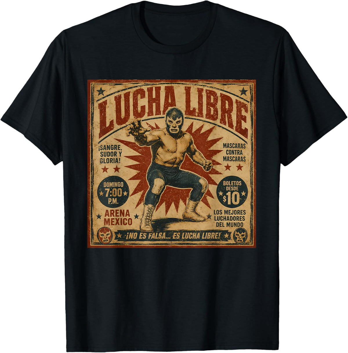 Vintage Lucha Libre Mexican Wrestling Arena Poster Art T-Shirt