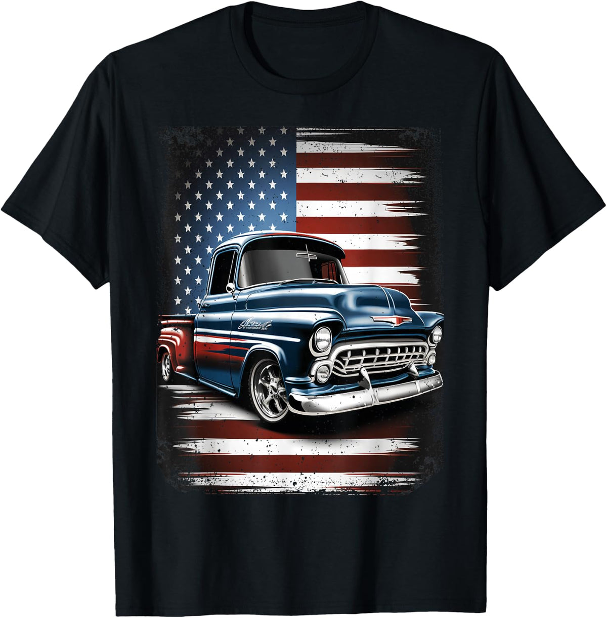 Classic Old Pickup Truck American Flag 4th of July Patriotic T-Shirt