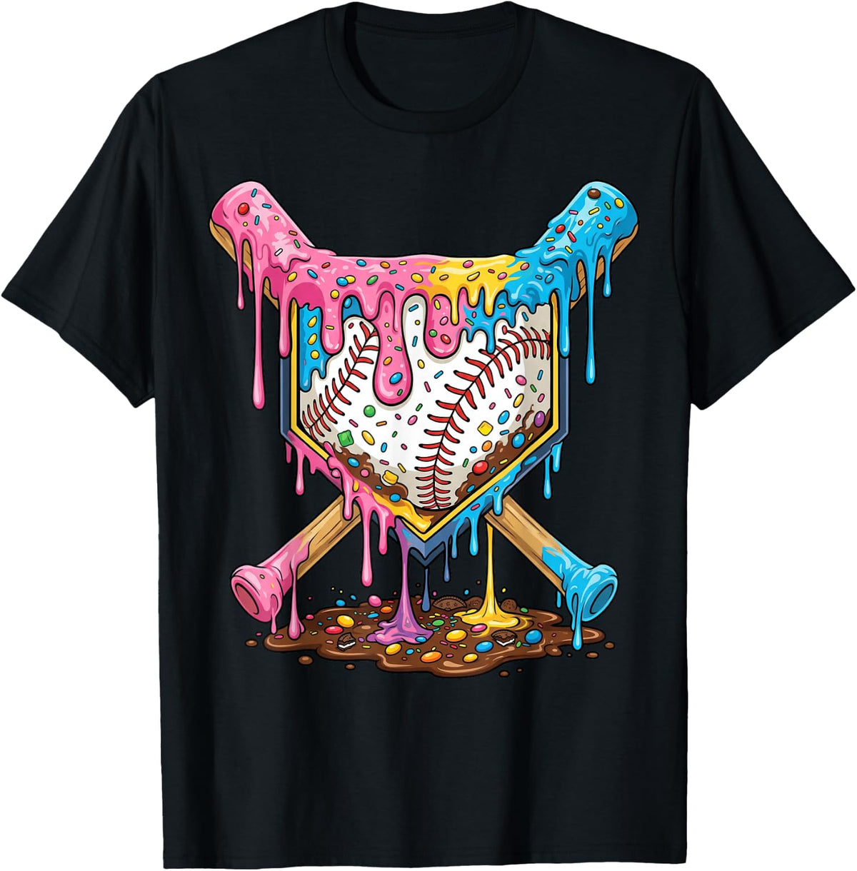 Baseball Drip for Boys Ice Cream Dripping Baseball Sport T-Shirt