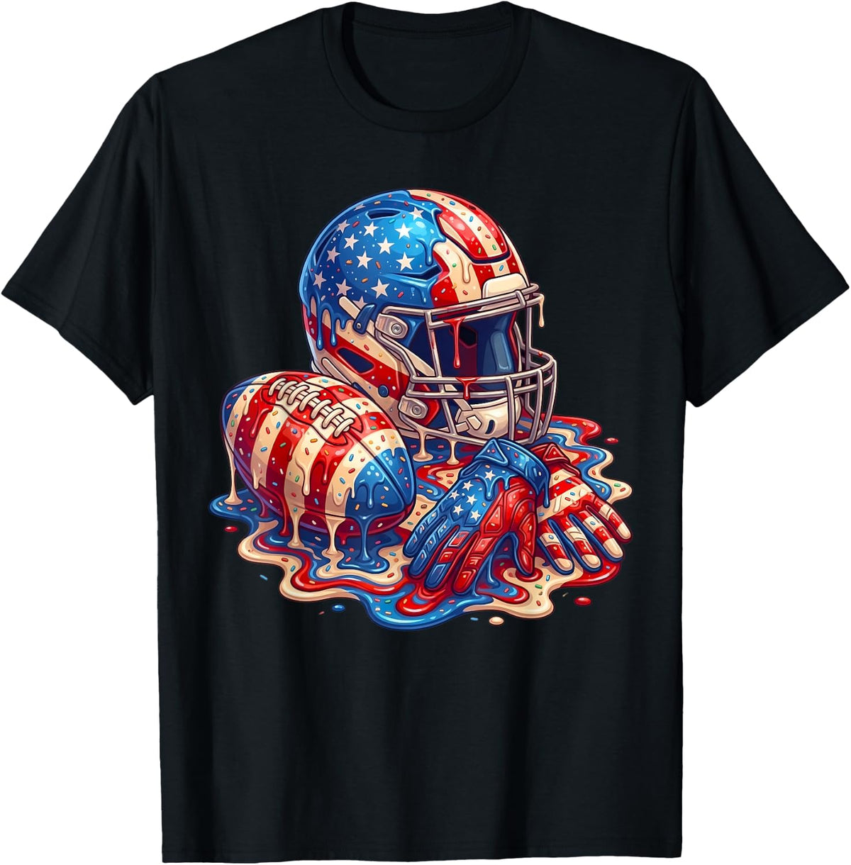Football Drip for Boys Kids Youth American Flag 4th of July T-Shirt