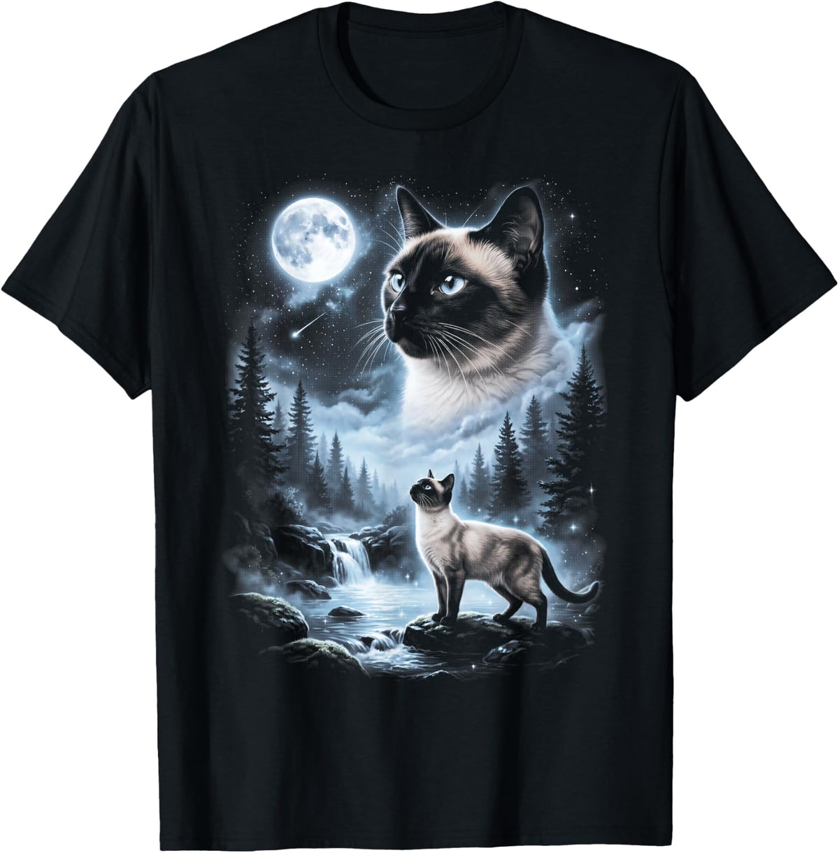 Siamese Cat Howling at Moon 90's Retro T-Shirt