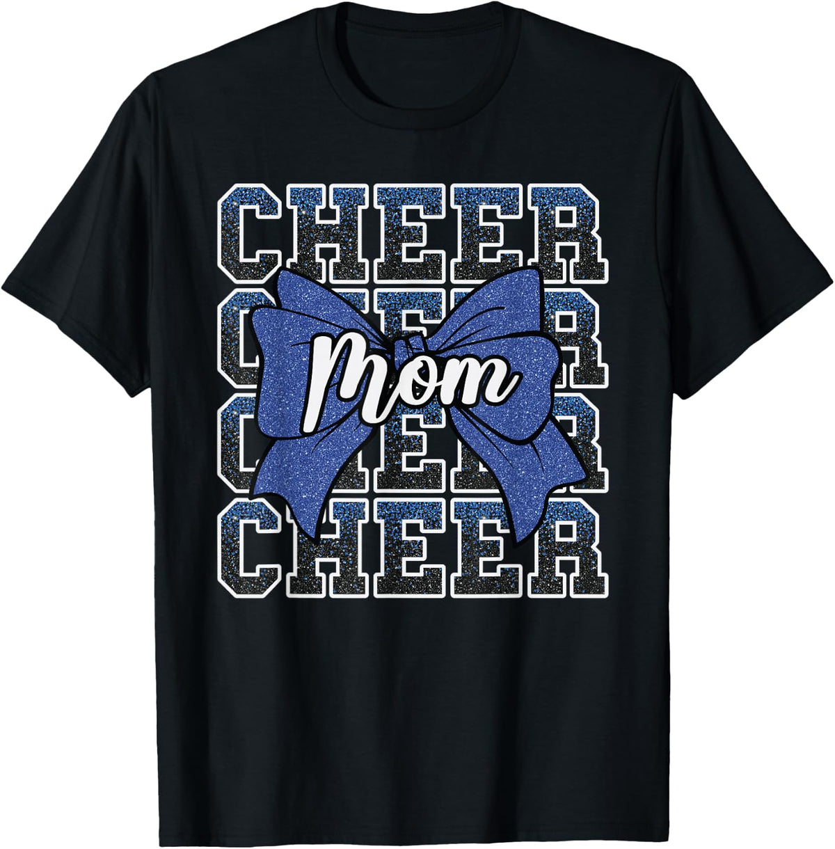 Cheer Mom Mama Bow Sport Cheerleader Cheerleading Blue T-Shirt