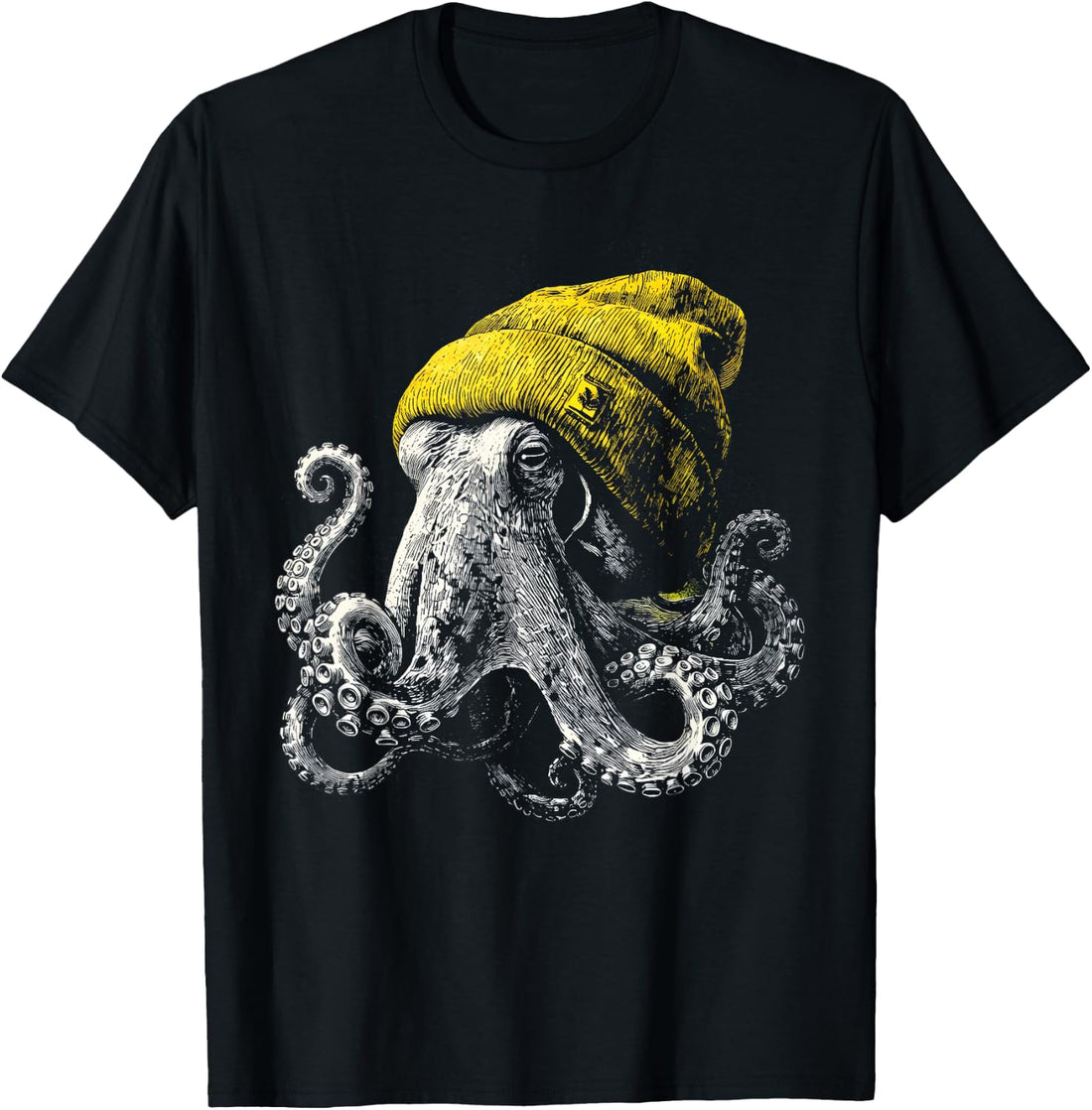 Winter Octopus Wearing Beanie Cute Ocean Animal Art T-Shirt