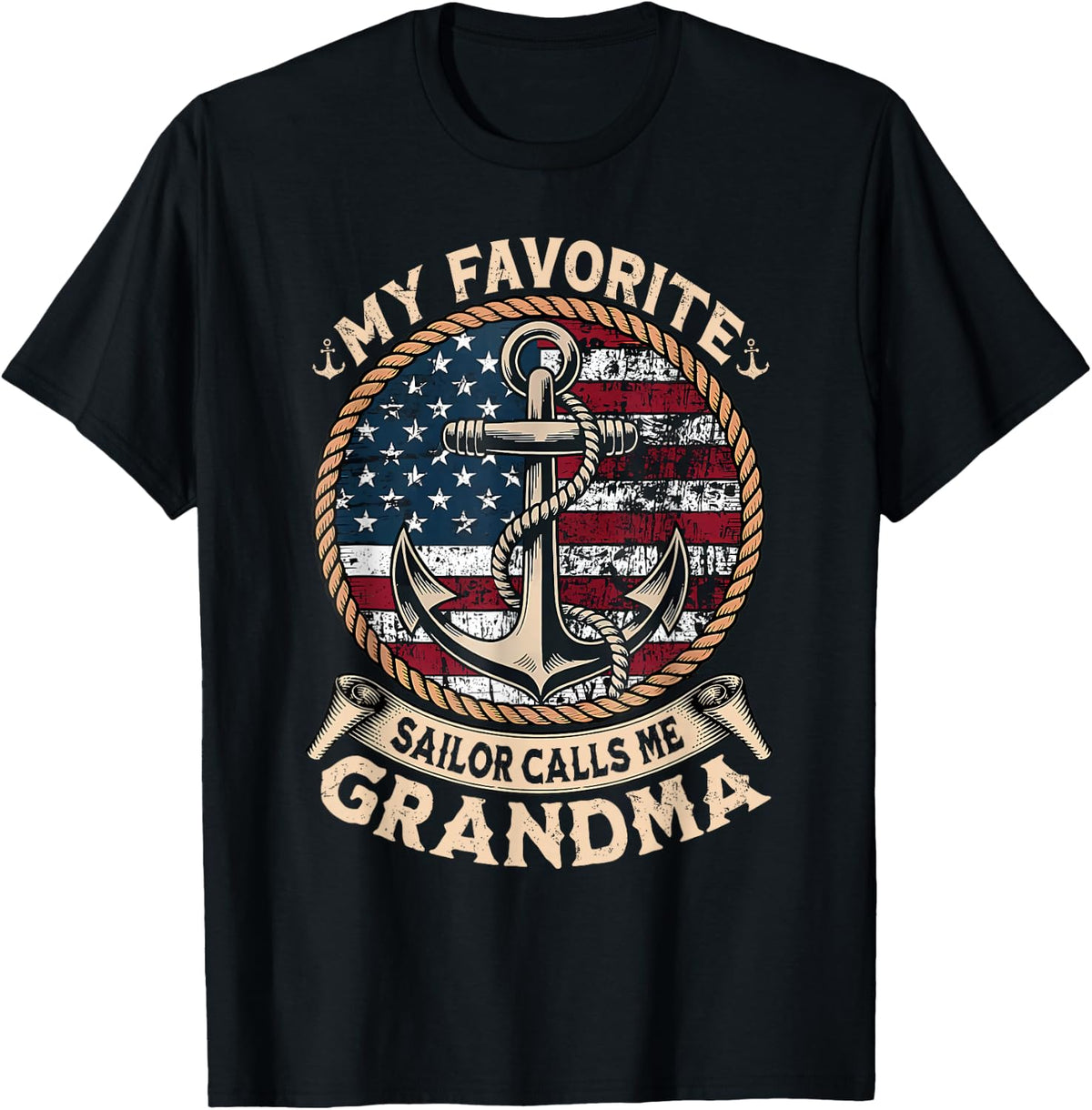 My Favorite Sailor Calls Me Grandma Retro Anchor USA Flag T-Shirt