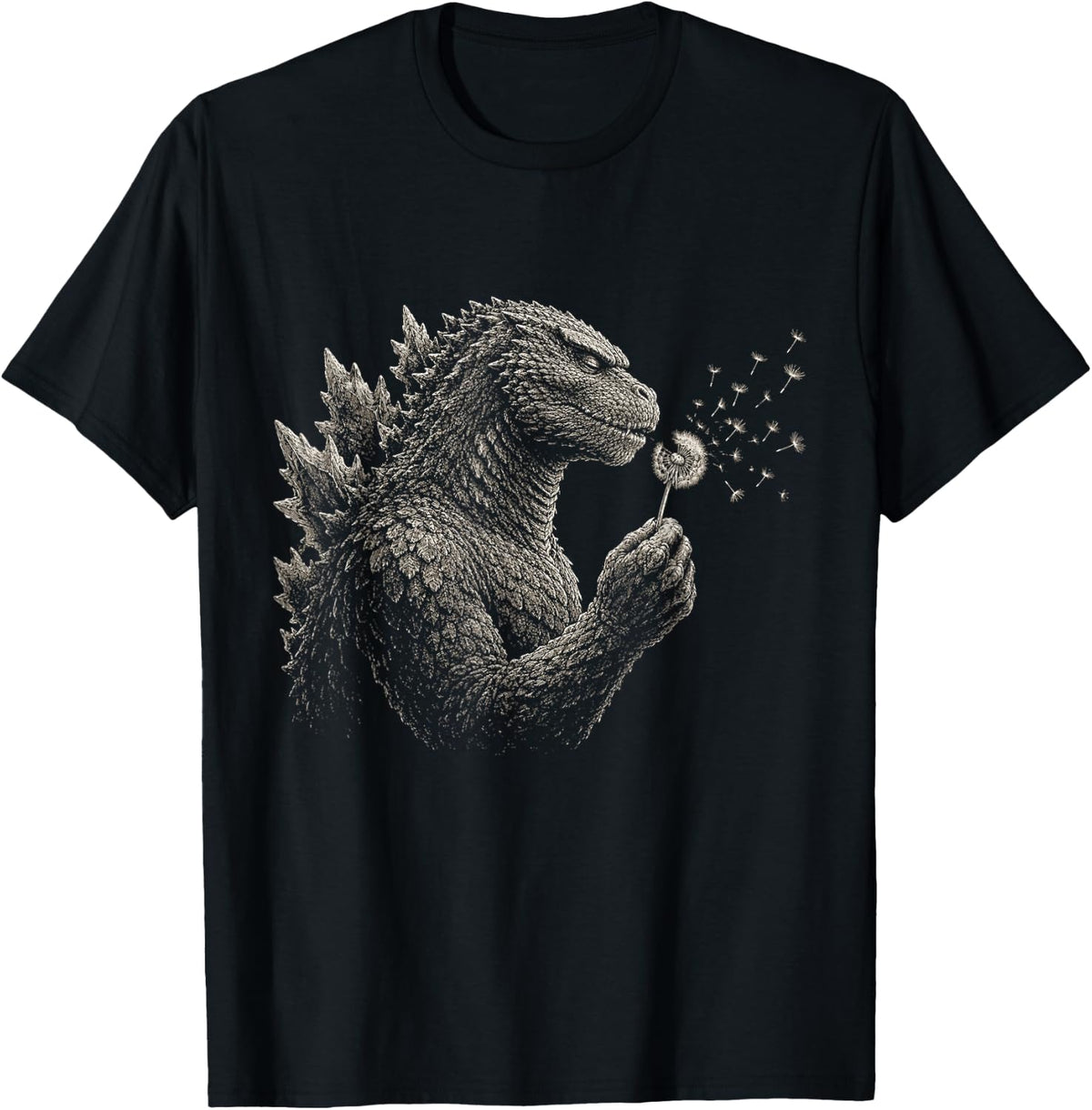 Kaiju Monster Blowing Dandelion Vintage Nature Art T-Shirt