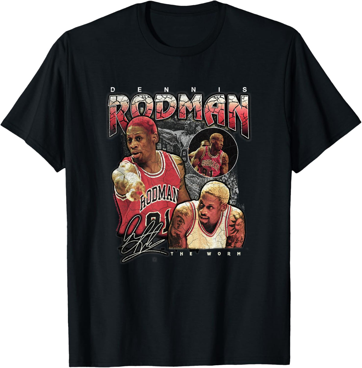Dennis Rodman 91 Worm Collage Retro Basketball T-Shirt