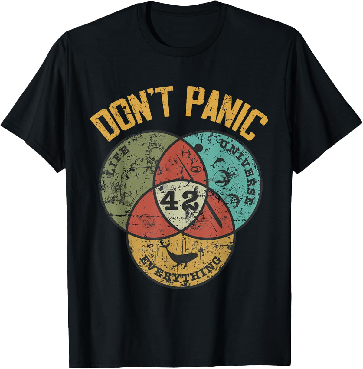 42 Answer to Life The Universe and Everything Don't Panic T-Shirt