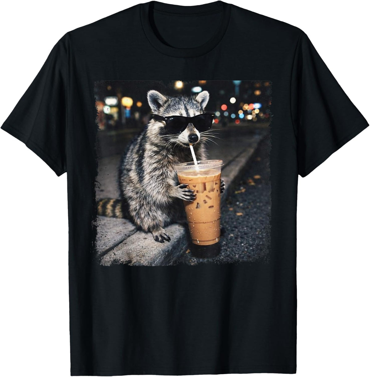 Funny Raccoon Drinking Iced Coffee Funny Animal Meme Raccoon T-Shirt