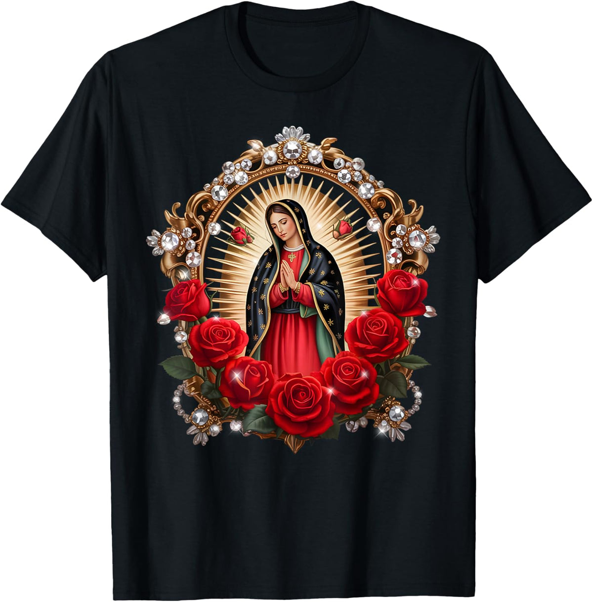 Our Lady Guadalupe Saint Virgin Mary in Roses Flowers T-Shirt
