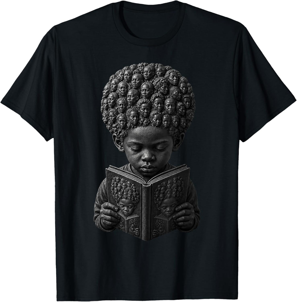 Black Boy Reading Book Afro Hair Art Ancestors Look T-Shirt