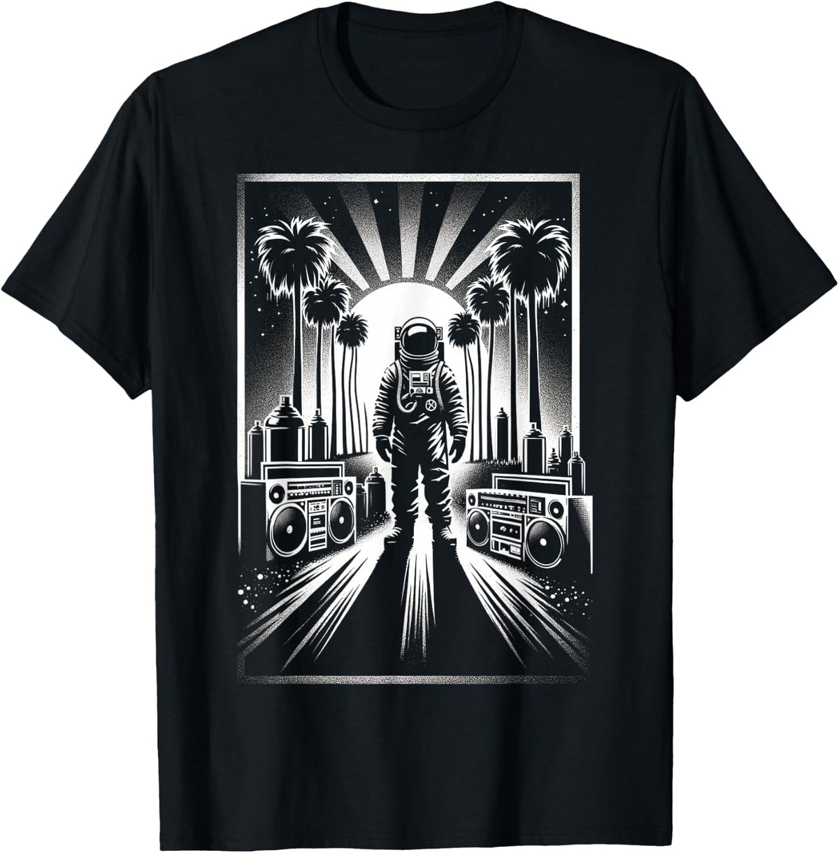 Black & White Palm Astronaut - Men Women XS - 6XL - Graphic T-Shirt