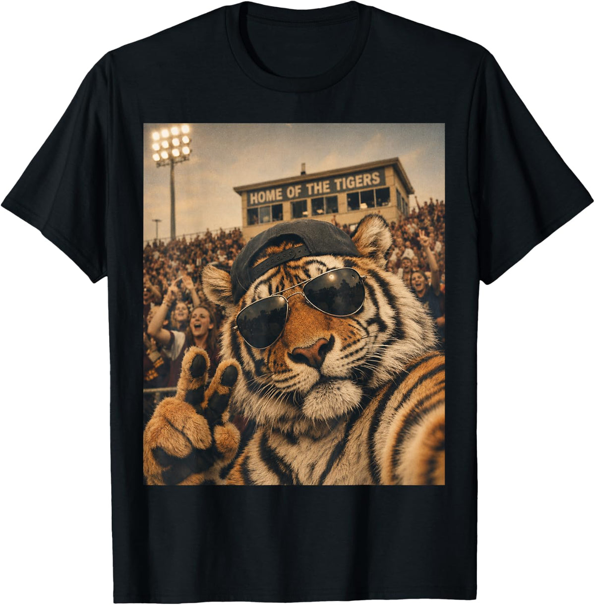Tiger Student Funny Selfie Vintage Game Day Cool Mascot T-Shirt