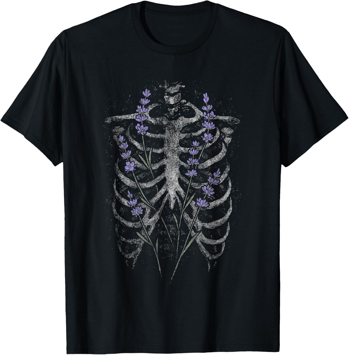 Lavender Skeleton Ribcage Flowers Goth Floral Death Dark Alt T-Shirt