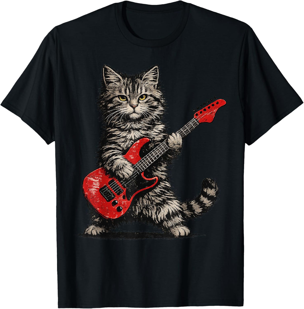 Funny Cat Playing Guitar Rock and Roll Gifts Men Women Kids T-Shirt