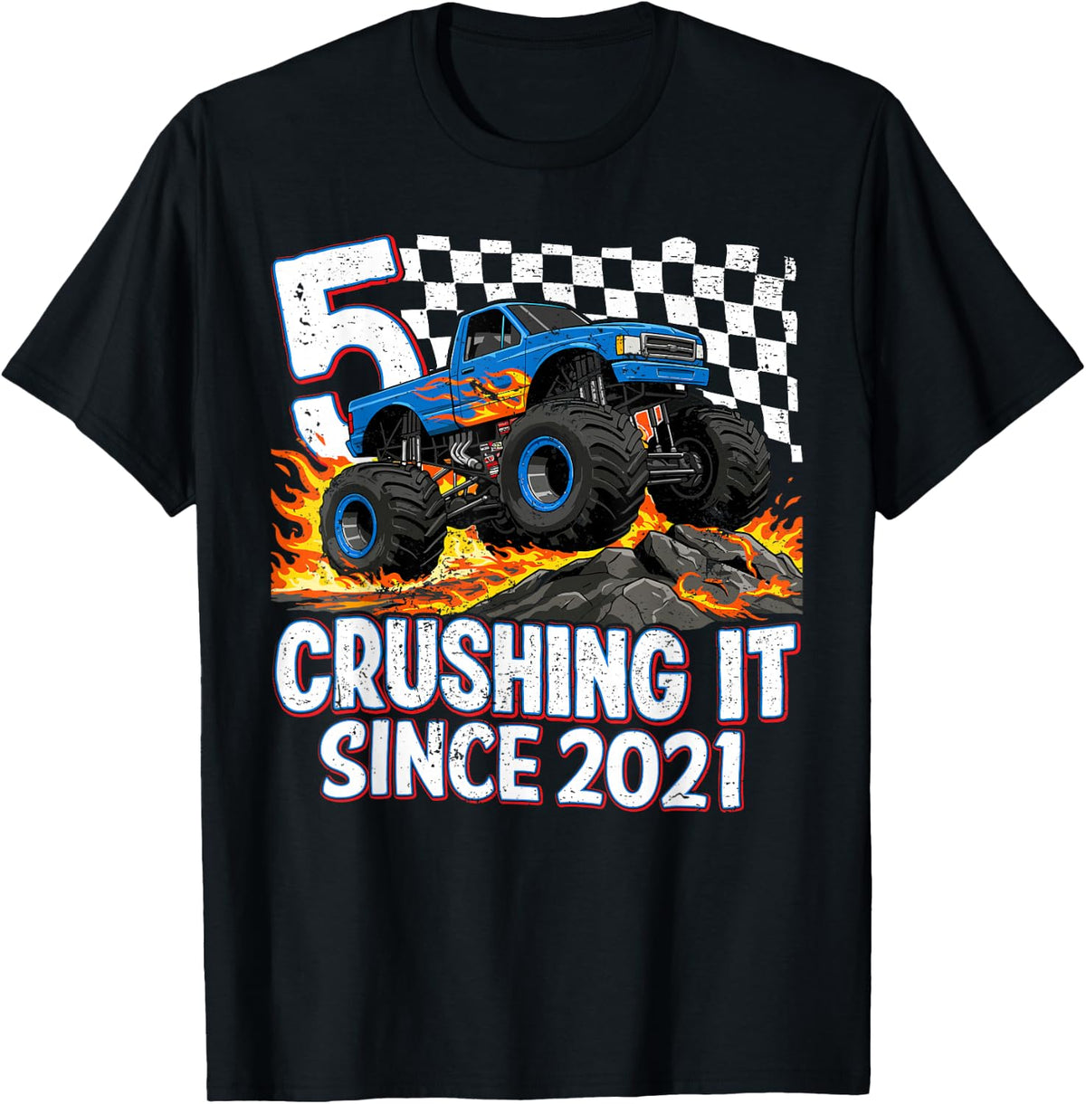 5th Birthday Monster Truck 5 Year Old Boys Party Born 2021 T-Shirt