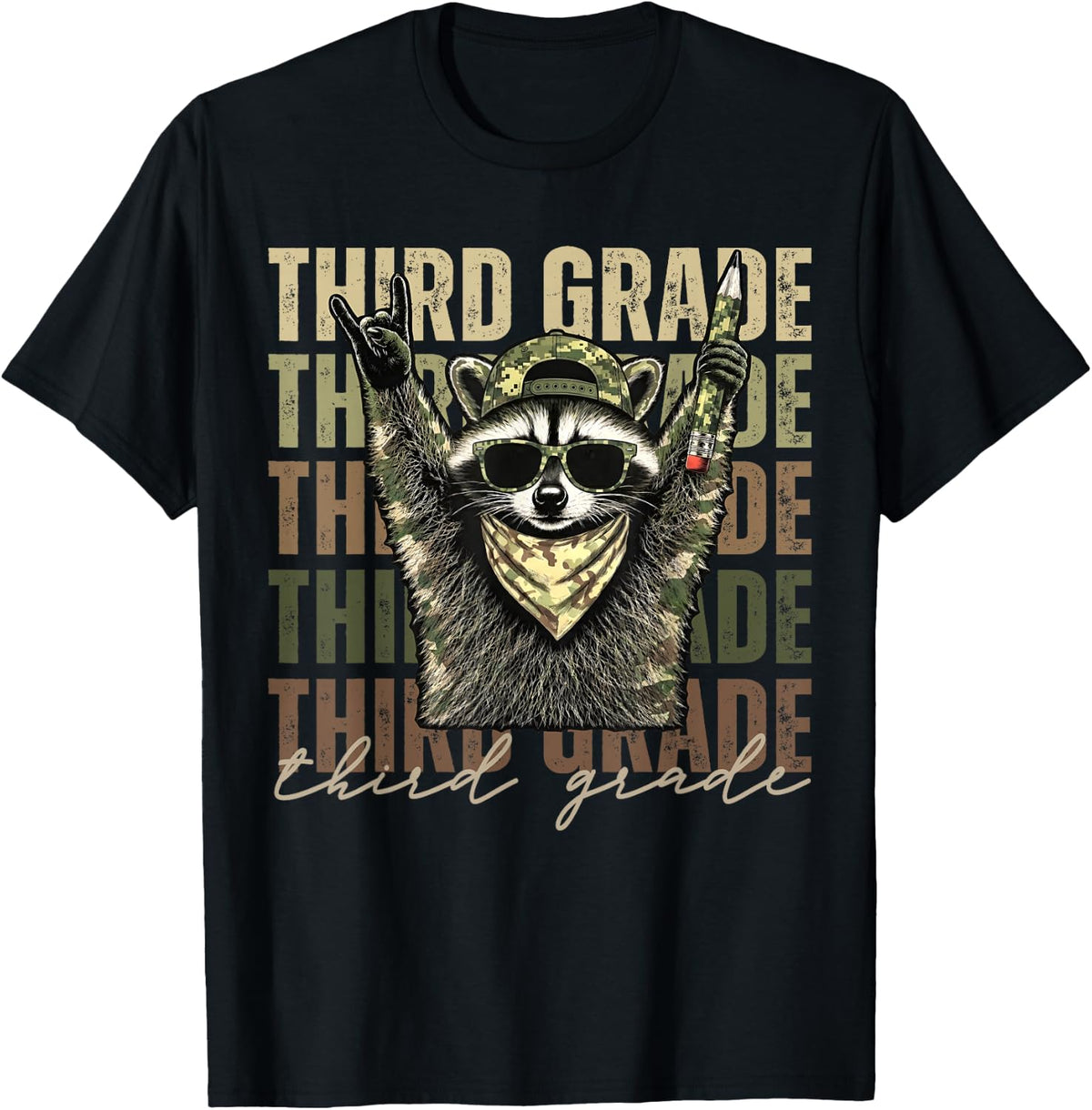 Third Grade Camo Camouflage Raccoon Back to School Kids Boy T-Shirt